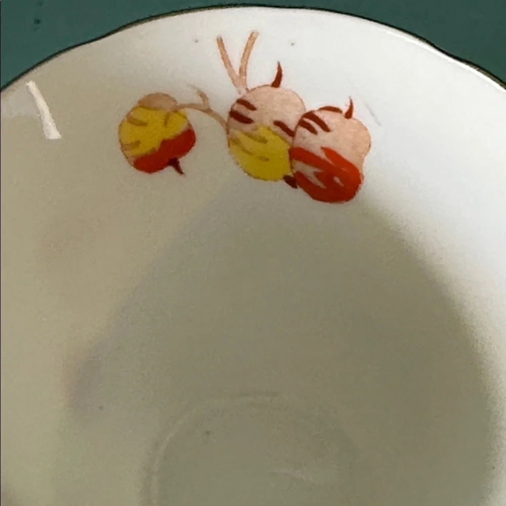 Art Deco Style Bone China Tea Cup with  Orange and yellow floral tones